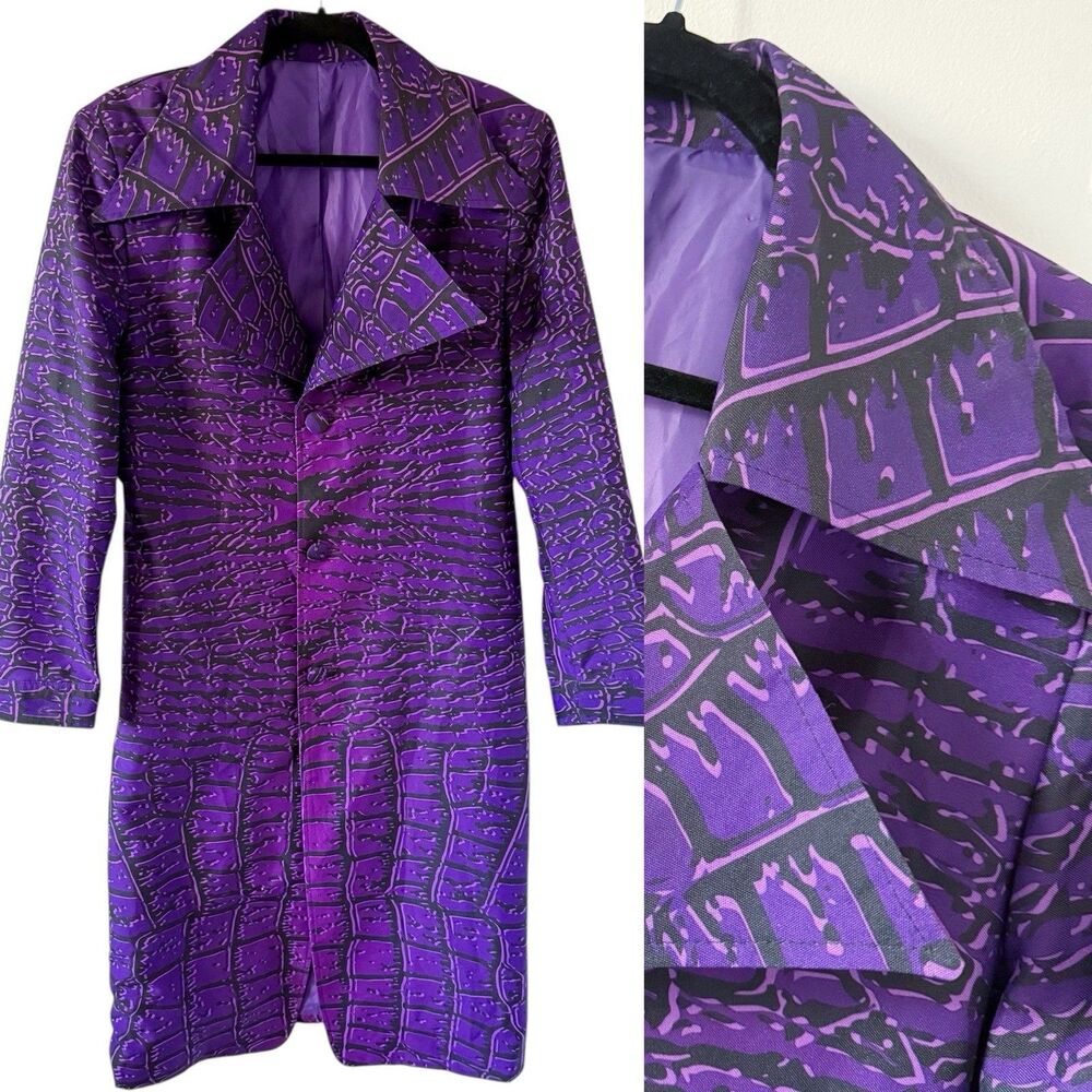 Suicide Squad The Joker Purple Black Costume Trench Coat Jacket Size S Lined